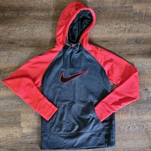 NIKE THERMA-FIT hoodie, scarlet red and dark grey, mesh hood